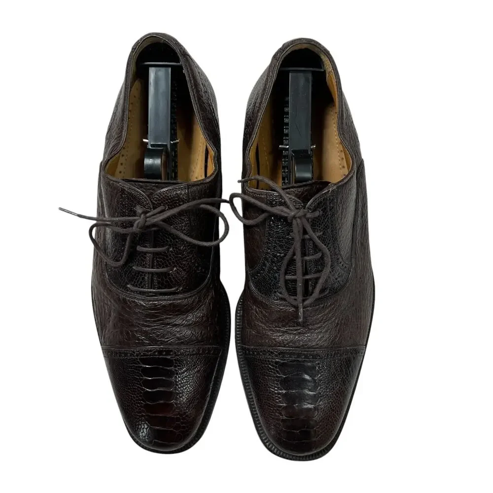 Magnanni 8761 Brown Ostrich Leather Oxford Dress Shoes MENS 42 US 9 Lace Up